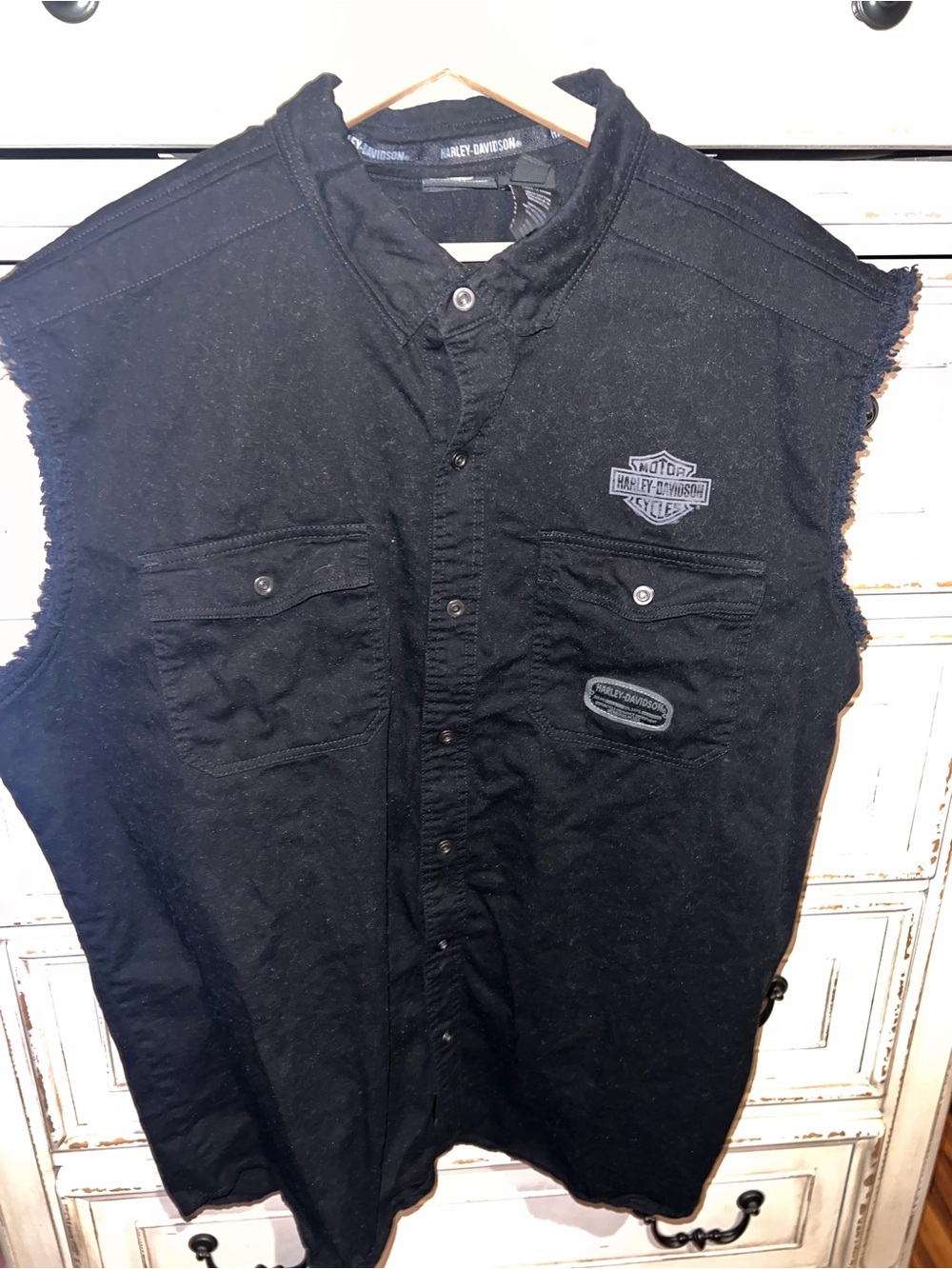 Harley-Davidson Black Sleeveless Snap-Front Riding Vest